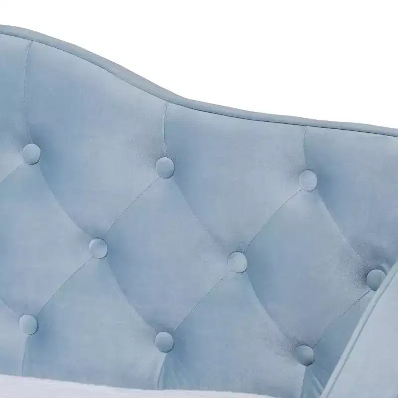 Lit de repos capitonné Twin Freda Velvet avec lit gigogne bleu clair - Baxton Studio : Rembourré, moderne du milieu du siècle, pas besoin de sommier tapissier