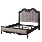 Lit California King de 82,5 pouces Chemsford en tissu beige, finition noir antique – Acme Furniture : Design traditionnel capitonné