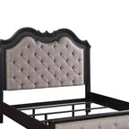 Lit Queen size de 169 cm Chelmsford avec tissu beige et finition noire antique - Acme Furniture : revêtement en lin, cadre en bois, motif capitonné