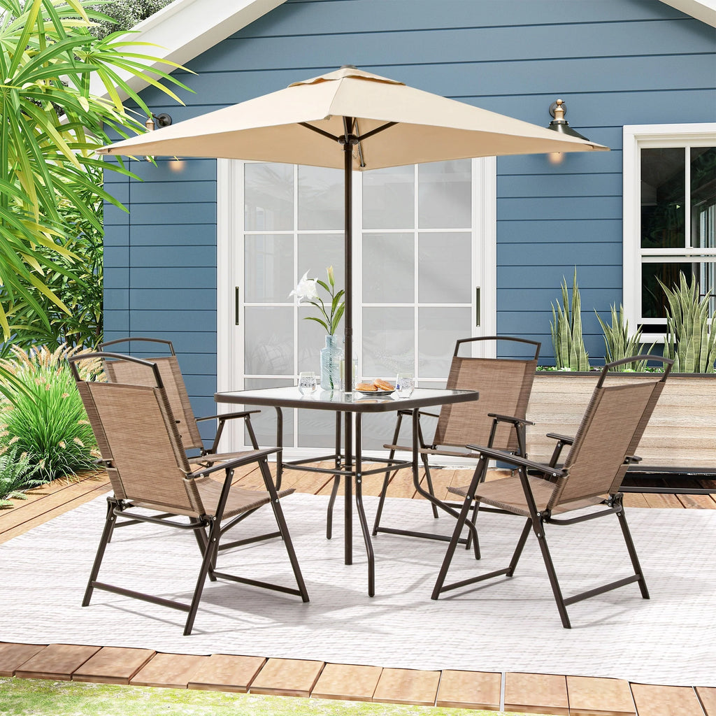Ensemble de patio 6 pièces Pellebant avec table, parasol et 4 chaises pliantes - 22,4 L x 26,8 P x 34,4 H