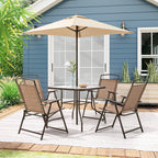 Ensemble de patio 6 pièces Pellebant avec table, parasol et 4 chaises pliantes - 22,4 L x 26,8 P x 34,4 H