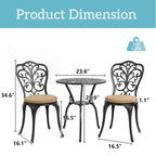Table et chaises de patio extérieur en aluminium 3 pièces avec trou pour parasol