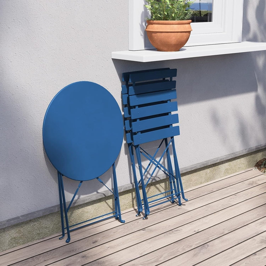 Ensemble bistro pliant 3 pièces en métal, ensemble de conversation intérieur/extérieur résistant aux intempéries pour patio, cour, jardin