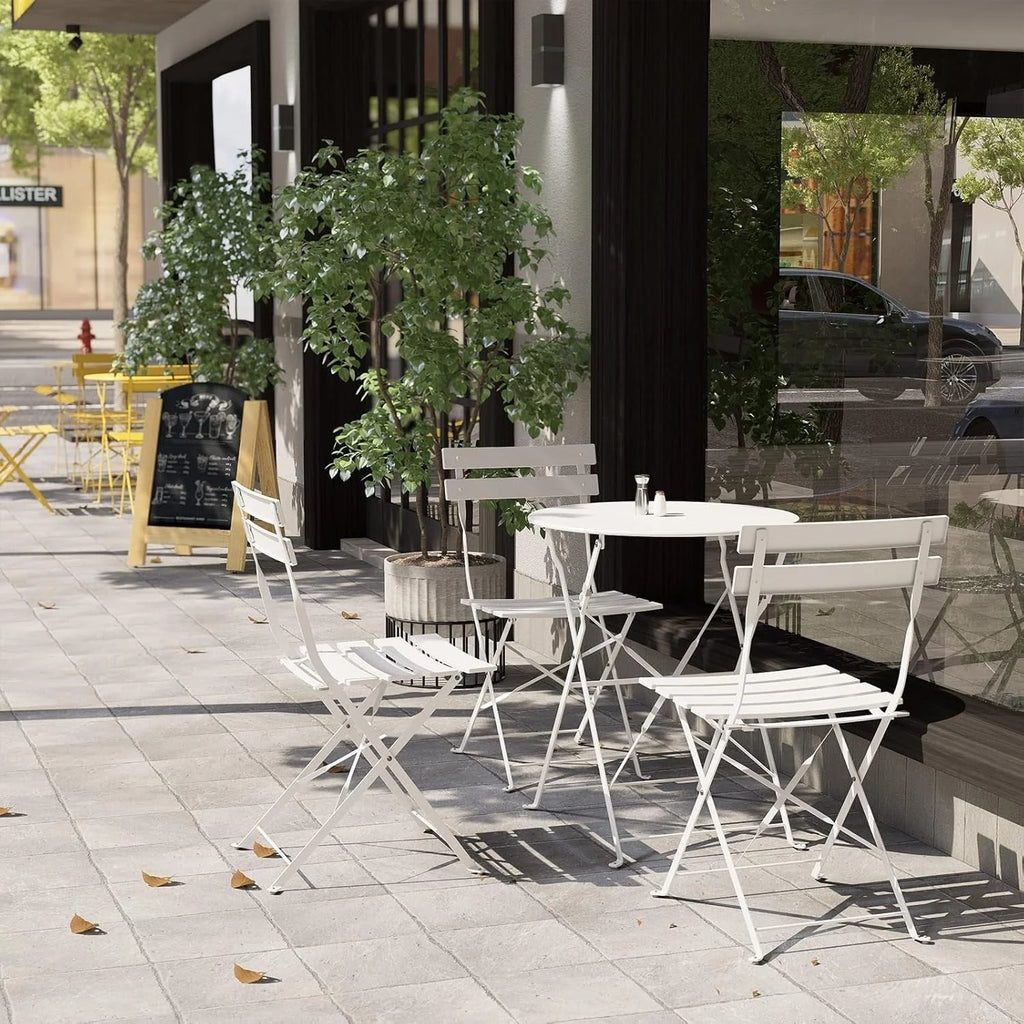 Ensemble bistro pliant 3 pièces en métal, ensemble de conversation intérieur/extérieur résistant aux intempéries pour patio, cour, jardin