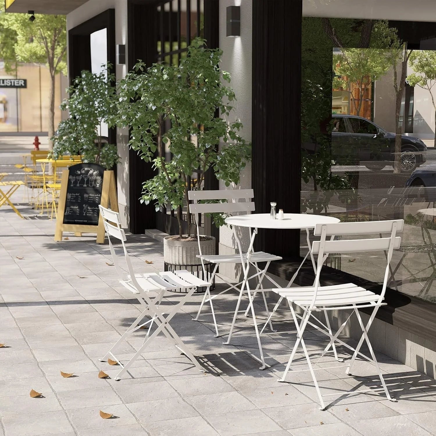 Ensemble bistro pliant 3 pièces en métal, ensemble de conversation intérieur/extérieur résistant aux intempéries pour patio, cour, jardin