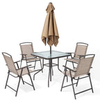 Ensemble de patio 6 pièces Pellebant avec table, parasol et 4 chaises pliantes - 22,4 L x 26,8 P x 34,4 H
