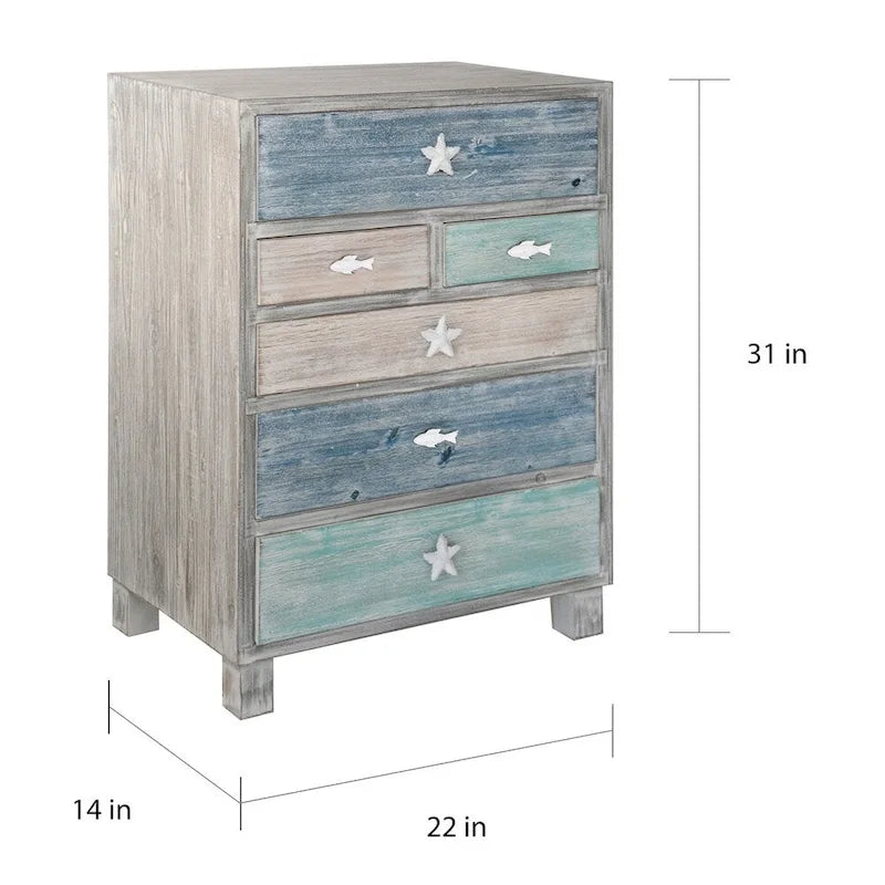 Commode nautique à 6 tiroirs en bois flotté multicolore Key West