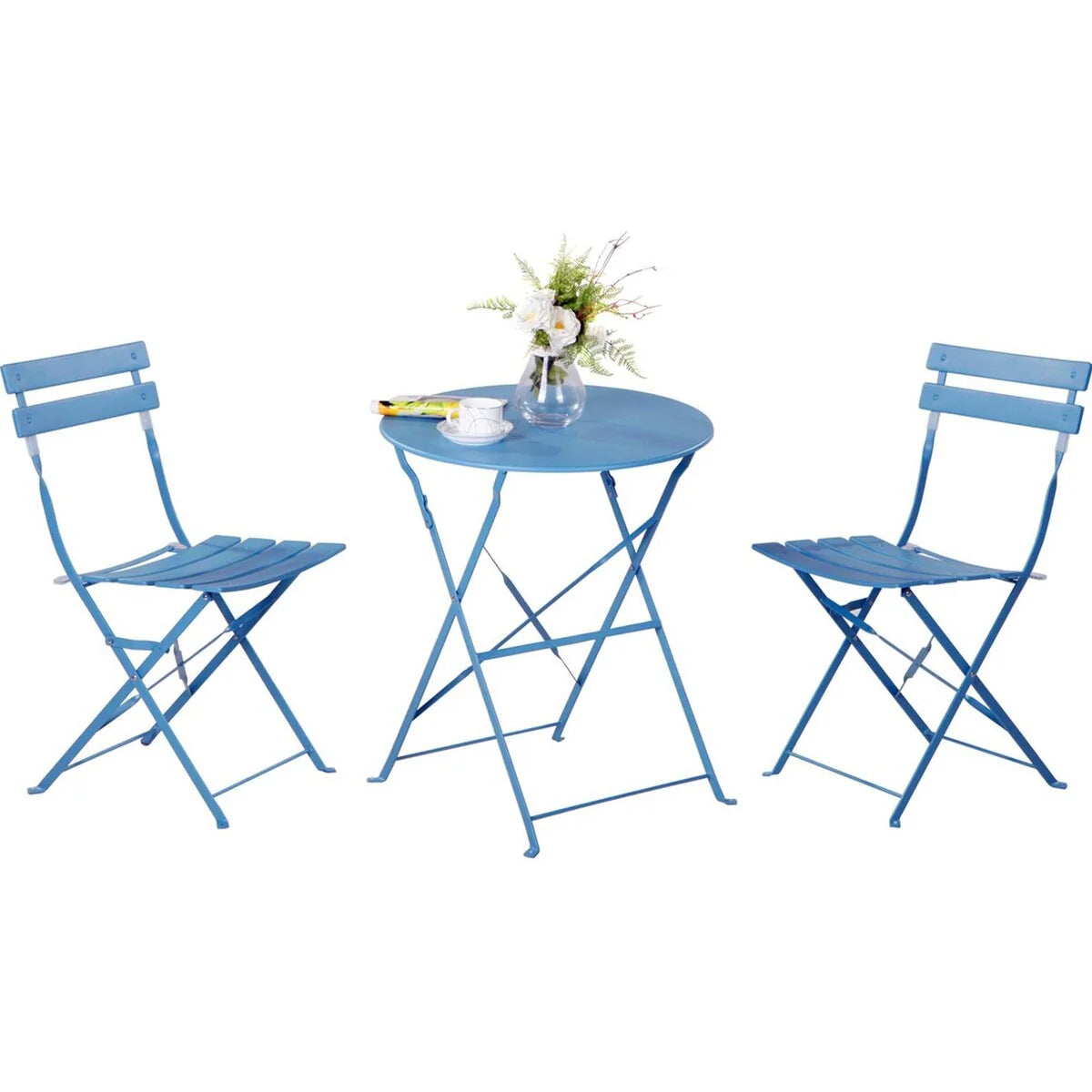 Ensemble bistro pliant 3 pièces en métal, salon de conversation intérieur/extérieur résistant aux intempéries pour patio, cour, jardin