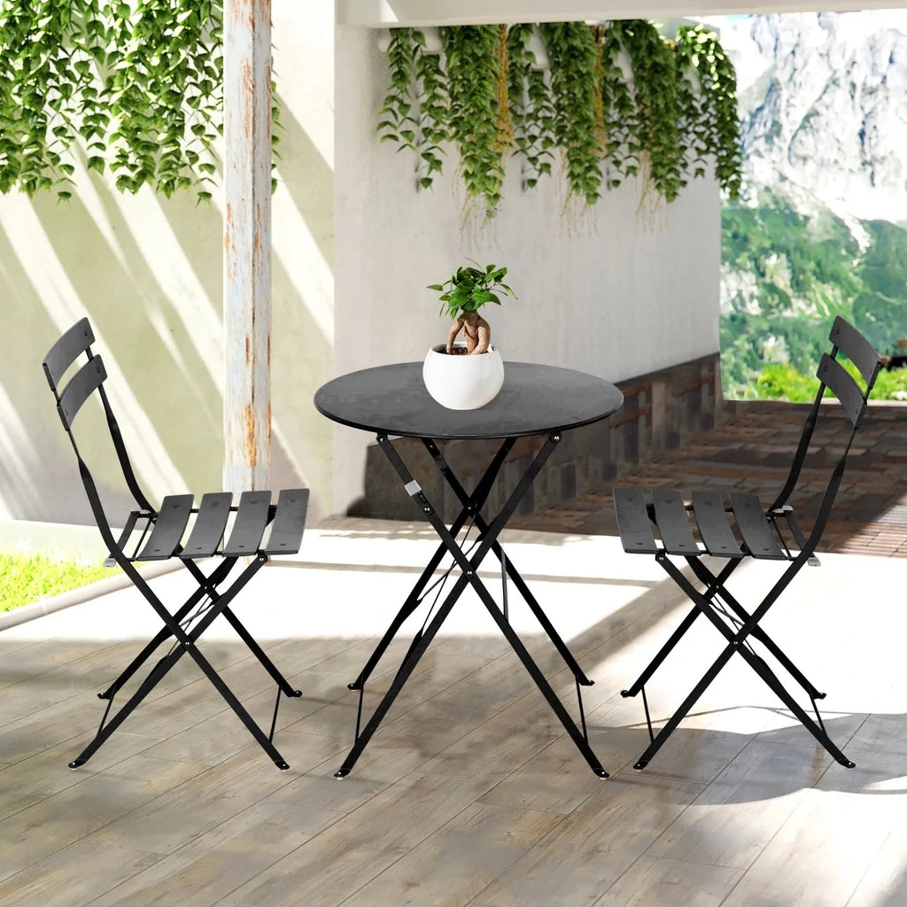 Ensemble bistro pliant 3 pièces en métal, ensemble de conversation intérieur/extérieur résistant aux intempéries pour patio, cour, jardin