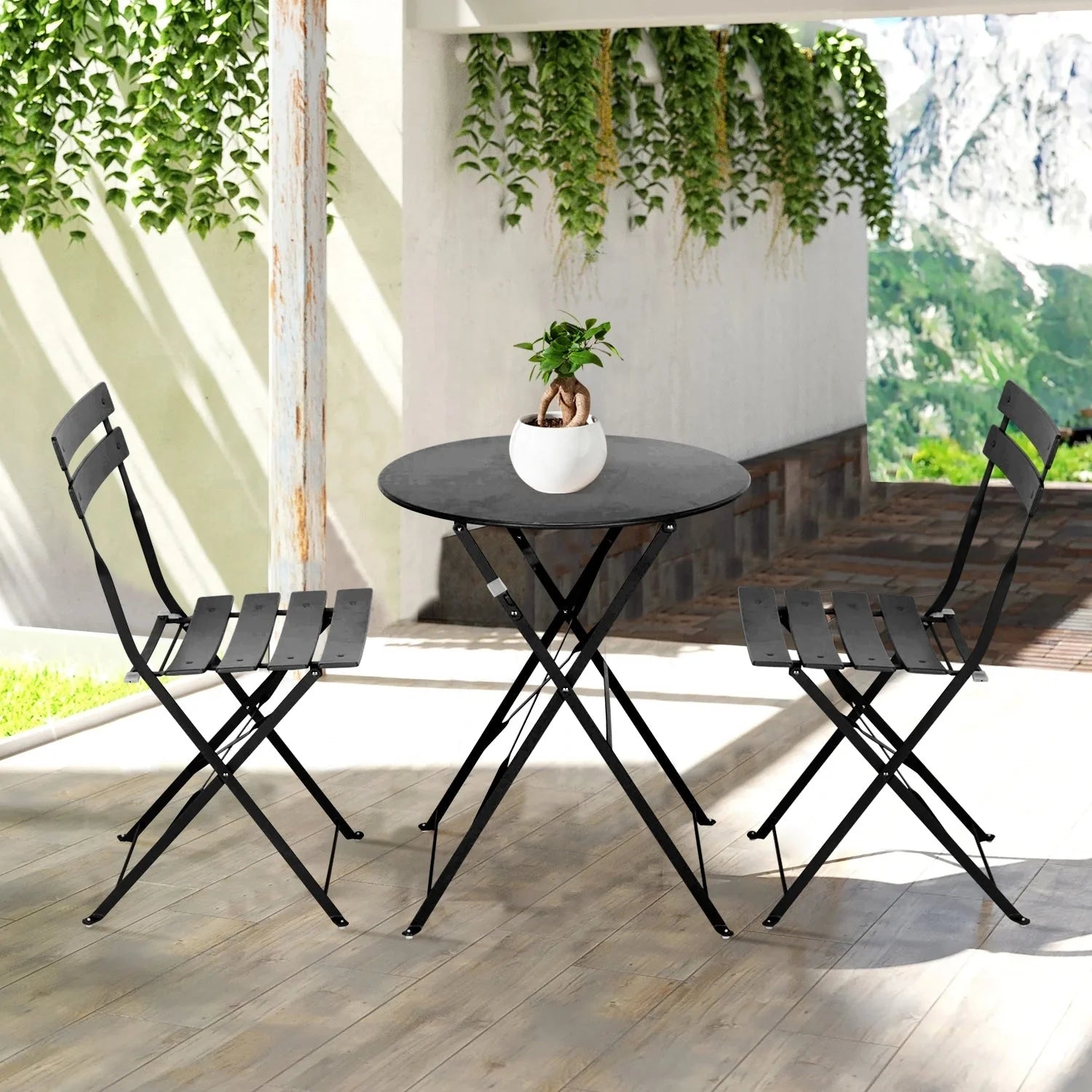 Ensemble bistro pliant 3 pièces en métal, ensemble de conversation intérieur/extérieur résistant aux intempéries pour patio, cour, jardin