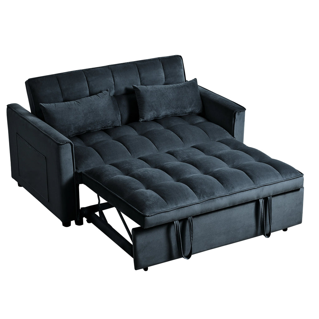 Canapé-lit gigogne moderne, canapé convertible 3-en-1 avec dossier réglable, causeuse en velours, oreillers et poches latérales