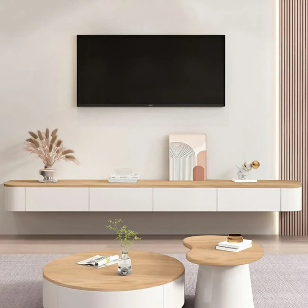 Meuble TV flottant contemporain en bois blanc avec tiroirs