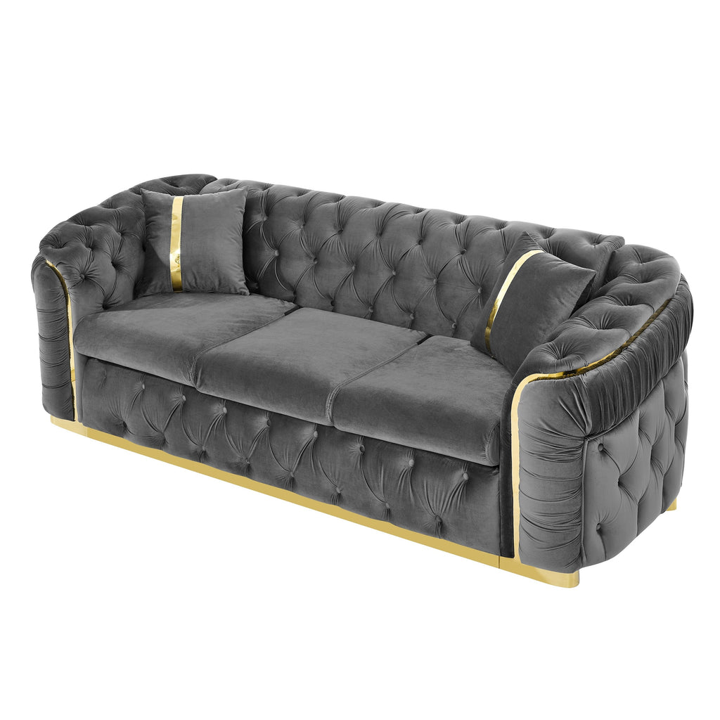 Canapé 3 places 90,6 Velvet avec 2 coussins haute densité, accents dorés et coussins