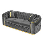 Canapé 3 places 90,6 Velvet avec 2 coussins haute densité, accents dorés et coussins