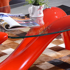 Table basse ovale moderne avec plateau en verre et base en métal