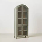 Grooved Wood with Glass 4 Door Arch Cabinet Sage Green - Hearth & Hand™ with Magnolia