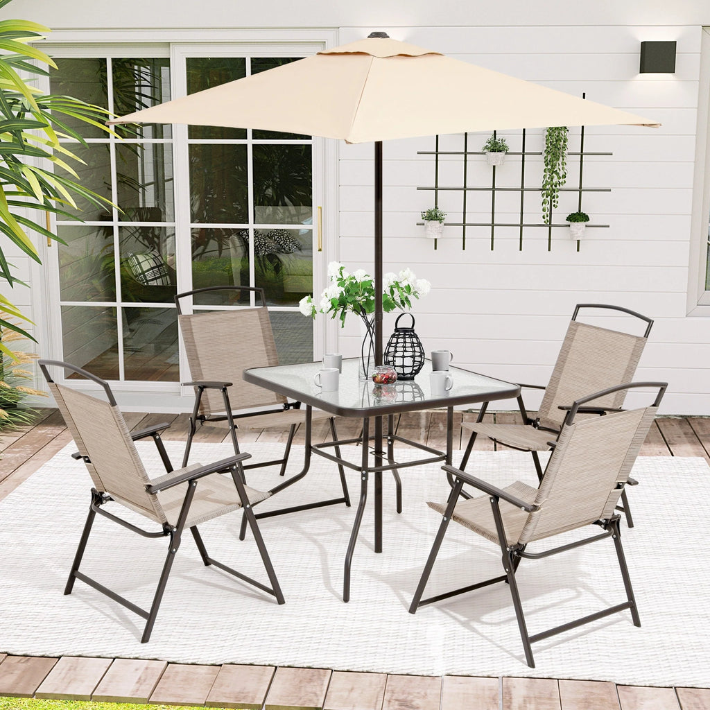 Ensemble de patio 6 pièces Pellebant avec table, parasol et 4 chaises pliantes - 22,4 L x 26,8 P x 34,4 H