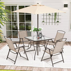 Ensemble de patio 6 pièces Pellebant avec table, parasol et 4 chaises pliantes - 22,4 L x 26,8 P x 34,4 H