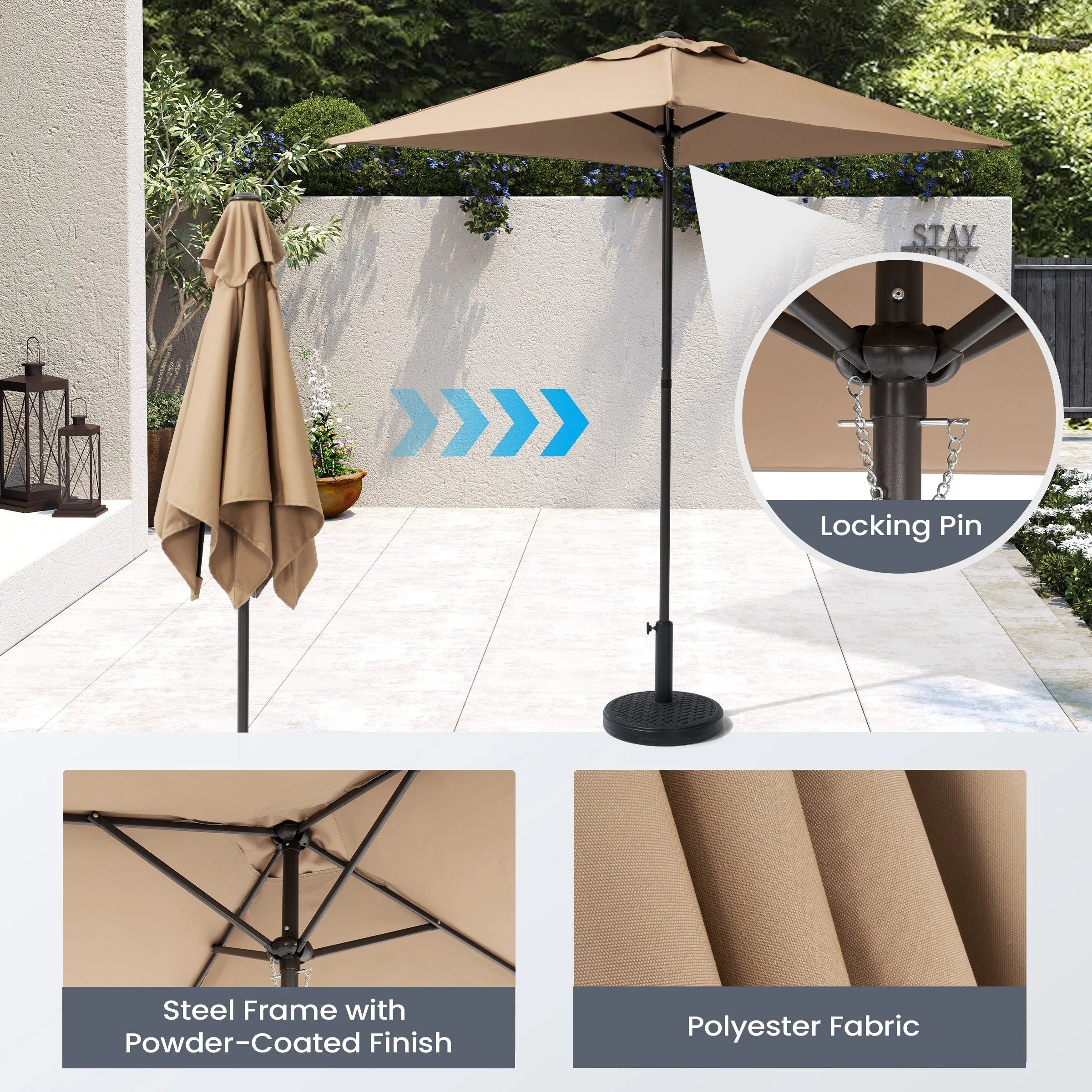 Ensemble de patio 6 pièces Pellebant avec table, parasol et 4 chaises pliantes - 22,4 L x 26,8 P x 34,4 H