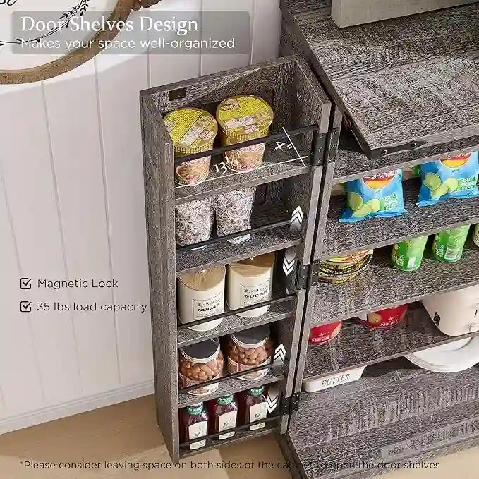 47 armoire de cuisine de ferme, buffet de rangement avec portes de grange - N/A