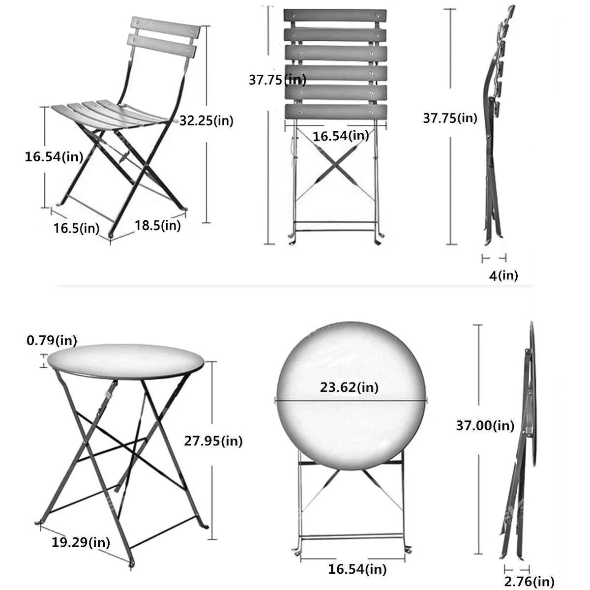 Ensemble bistro pliant 3 pièces en métal, salon de conversation intérieur/extérieur résistant aux intempéries pour patio, cour, jardin