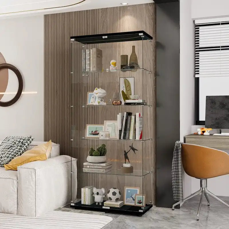 Vitrine en verre à double porte avec 5 étagères