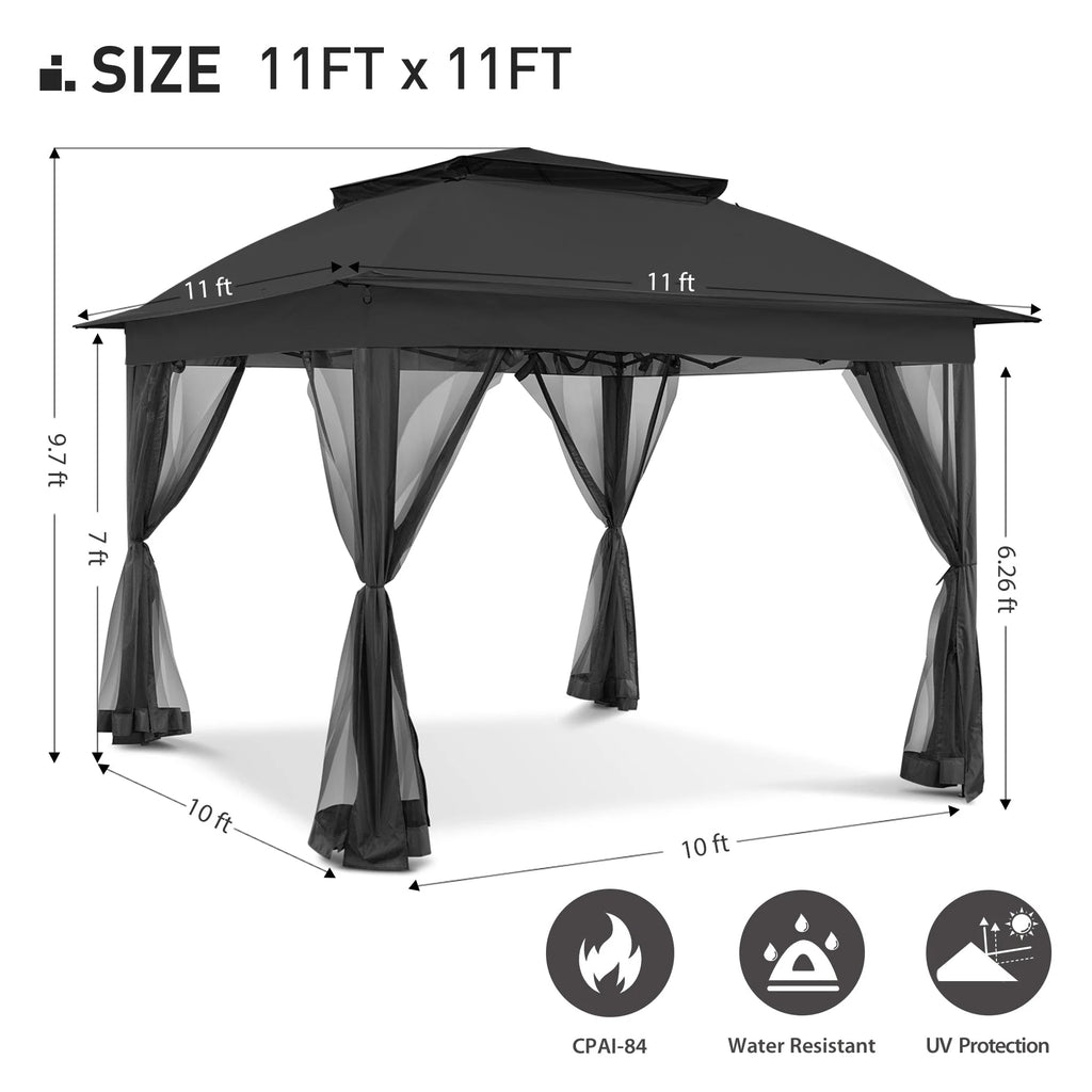 Tonnelle escamotable en acier Cozywor de 3,35 m x 3,35 m avec moustiquaire