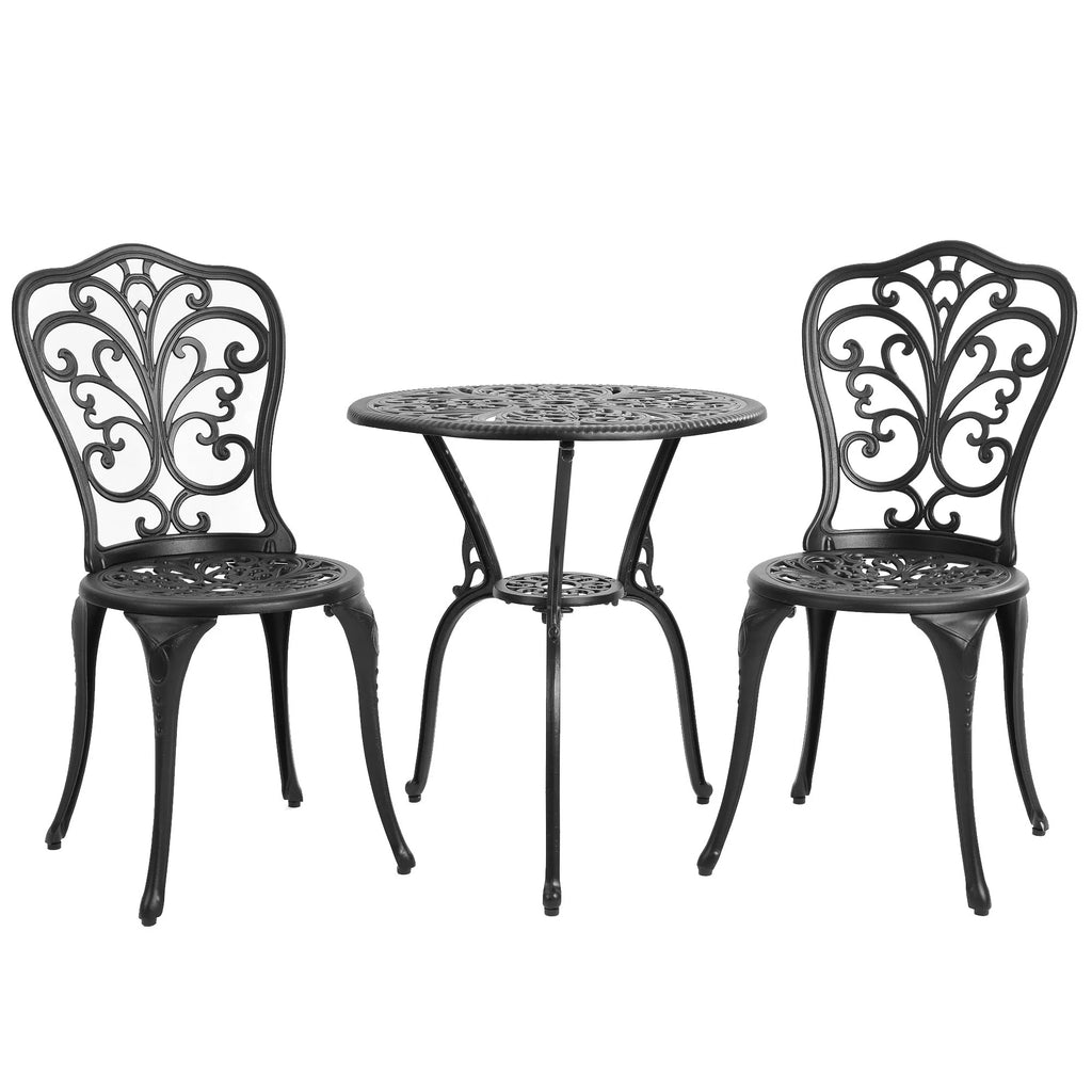 Table et chaises de patio extérieur en aluminium 3 pièces avec trou pour parasol