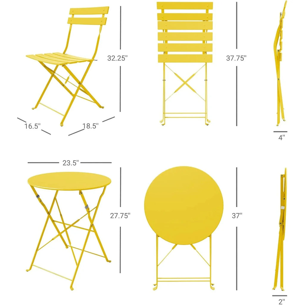 Ensemble bistro pliant 3 pièces en métal, ensemble de conversation intérieur/extérieur résistant aux intempéries pour patio, cour, jardin