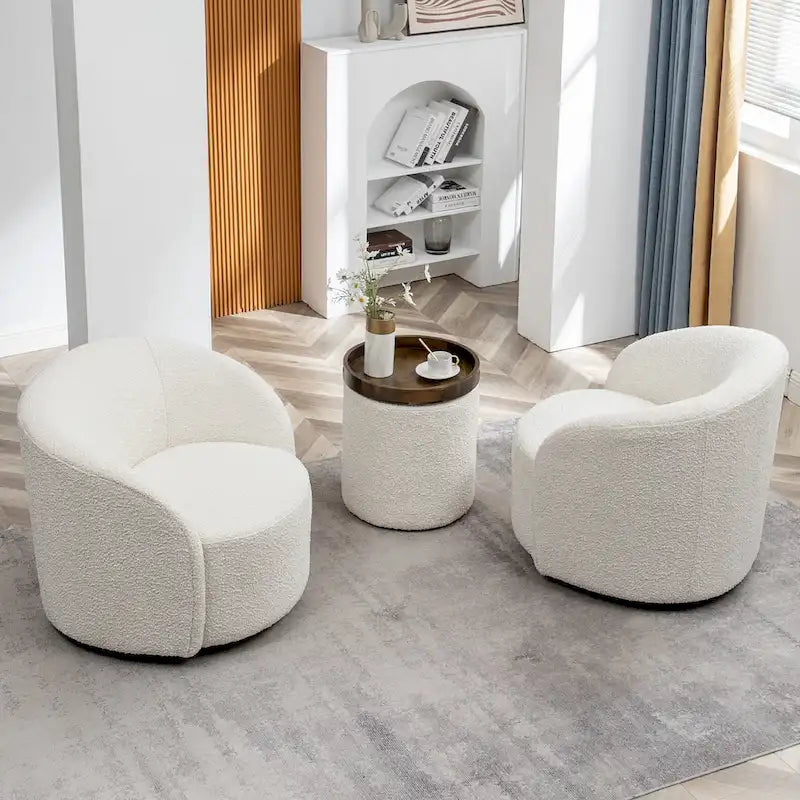 KINWELL Fauteuil d'appoint pivotant rembourré en forme de tonneau, de 86 cm de large (Lot de 2)