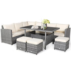 Ensemble de salle à manger Costway 7 pièces en rotin pour terrasse, canapé sectionnel et pouf - Voir détails