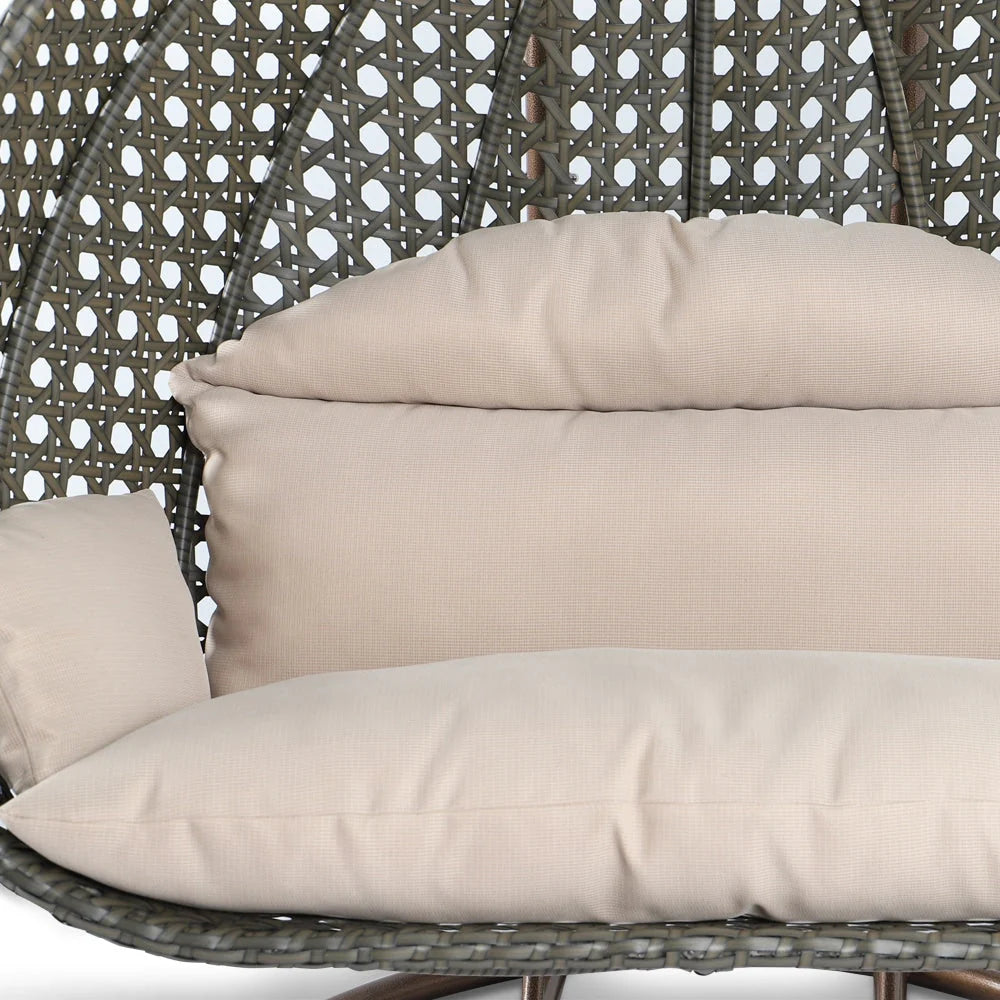 LeisureMod Fauteuil suspendu œuf 2 places avec support - Balançoire hamac de patio en rotin osier intérieur/extérieur avec coussins