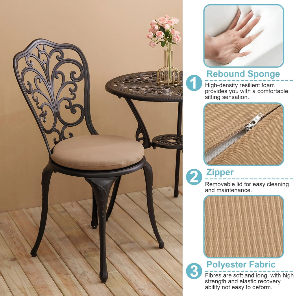 Table et chaises de patio extérieur en aluminium 3 pièces avec trou pour parasol