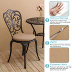 Table et chaises de patio extérieur en aluminium 3 pièces avec trou pour parasol