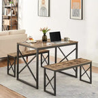 Table à manger 3 pièces VECELO avec banc, ensemble de table de salle à manger pour 4-6 personnes, table de cuisine avec 2 bancs, ensemble de table à manger