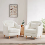 28.34W Lot de 2 fauteuils d'appoint, fauteuil barillet en velours avec pieds en bois massif