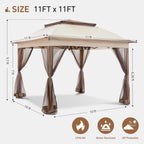 Tonnelle escamotable en acier Cozywor de 3,35 m x 3,35 m avec moustiquaire
