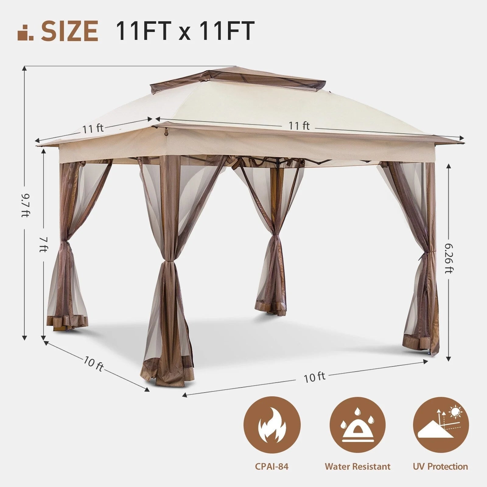 Tonnelle escamotable en acier Cozywor de 3,35 m x 3,35 m avec moustiquaire