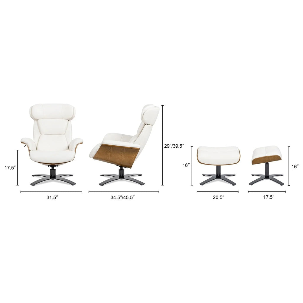Fauteuil inclinable en cuir véritable Jovan 31.5 avec pouf
