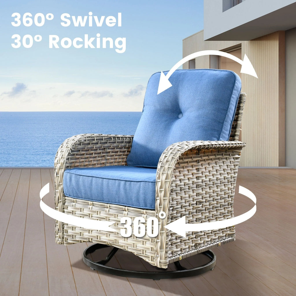 Ensemble de 9 chaises pivotantes en osier OVIOS pour l'extérieur avec table brasero