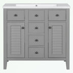 Meuble-lavabo avec vasque en céramique, deux placards et cinq tiroirs
