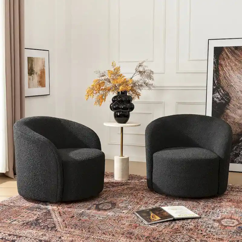 KINWELL Fauteuil d'appoint pivotant rembourré en forme de tonneau, de 86 cm de large (Lot de 2)