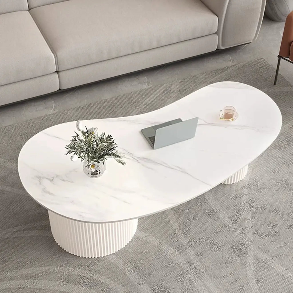 Table basse ovale standard minimaliste blanche avec 2 tiroirs