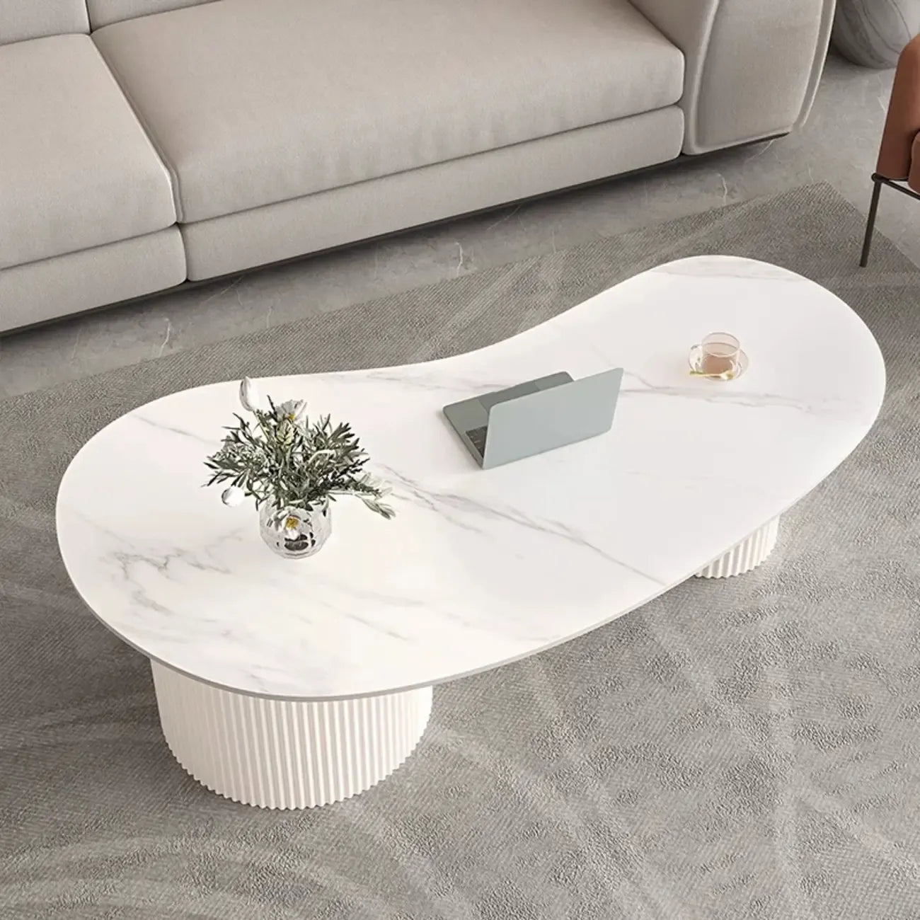 Table basse ovale standard minimaliste blanche avec 2 tiroirs