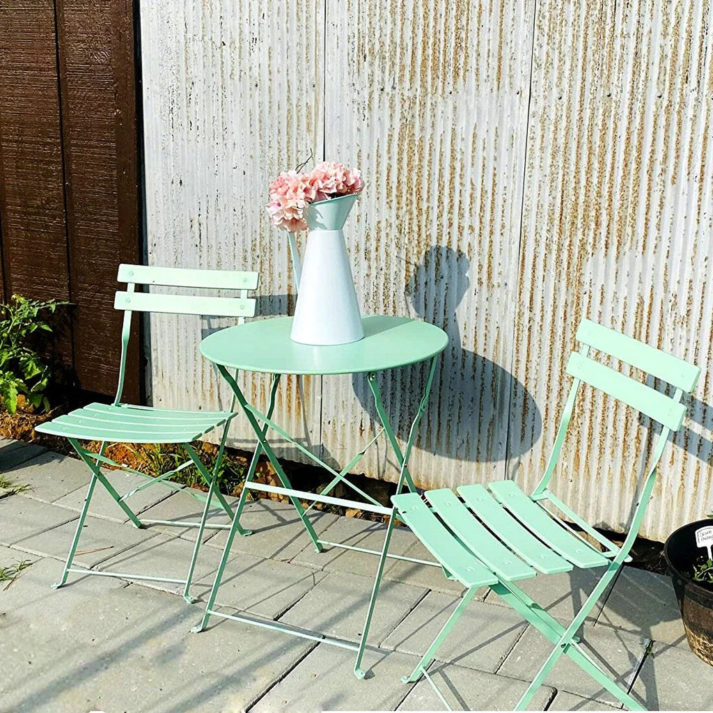 Ensemble bistro pliant 3 pièces en métal, salon de conversation intérieur/extérieur résistant aux intempéries pour patio, cour, jardin