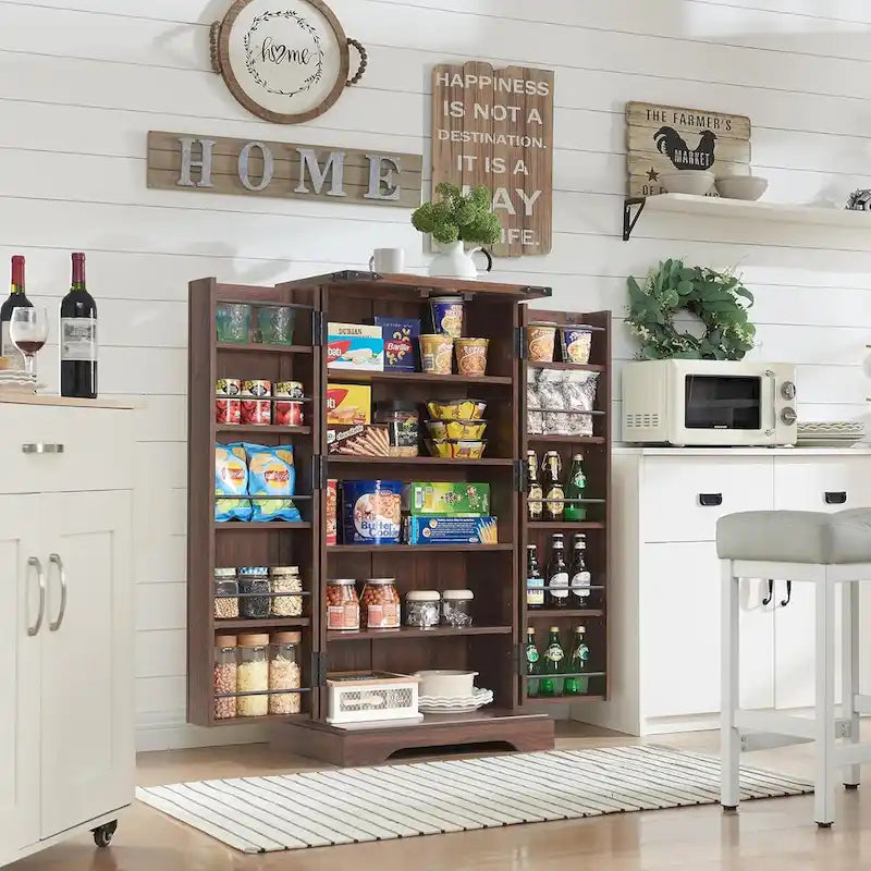47 armoire de cuisine de ferme, buffet de rangement avec portes de grange - N/A