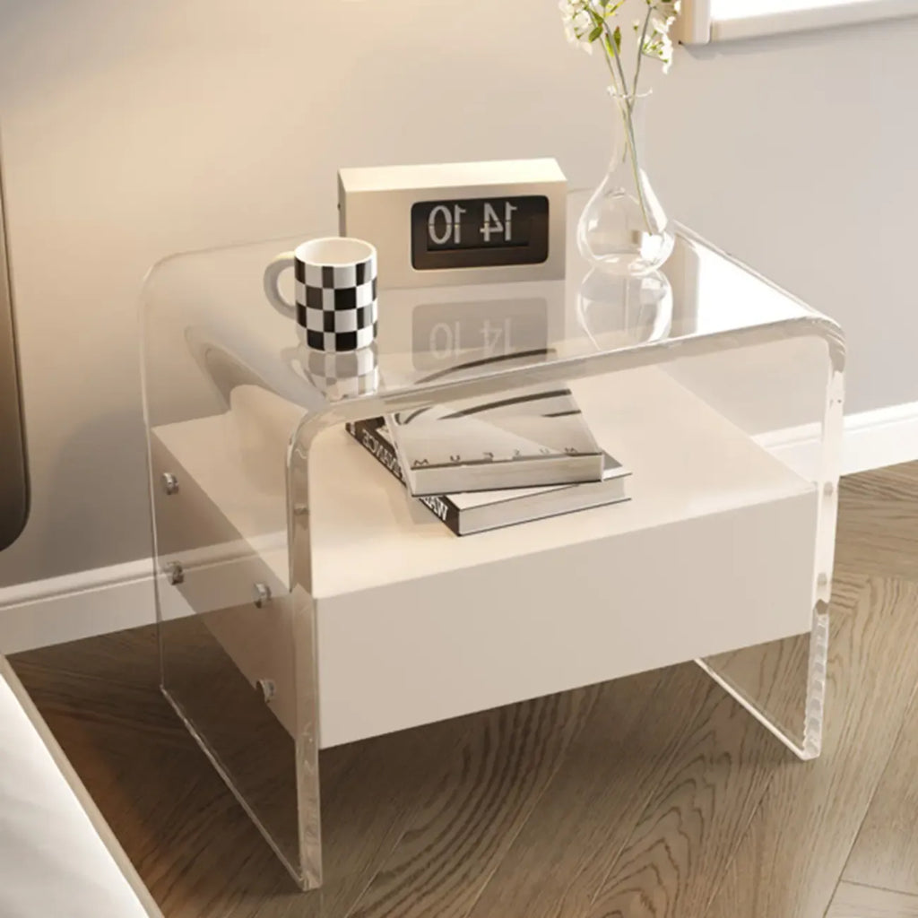 Table de chevet avec tiroirs de rangement en acrylique blanc transparent