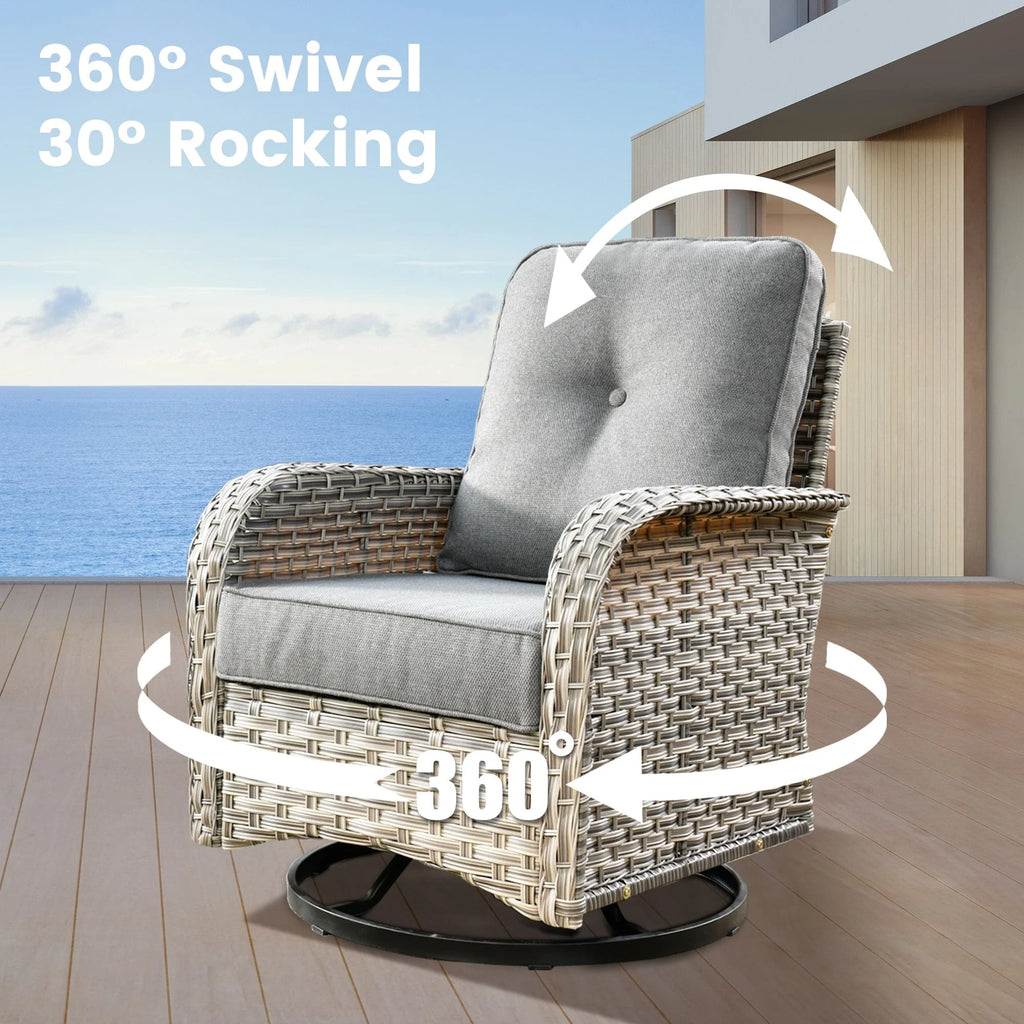 Ensemble de 9 chaises pivotantes en osier OVIOS pour l'extérieur avec table brasero
