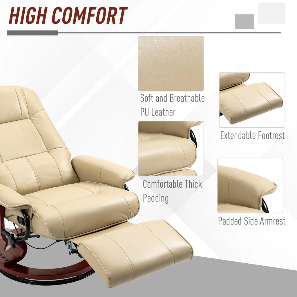 Fauteuil inclinable manuel pivotant en similicuir HomCom avec repose-pieds confortable et relaxant