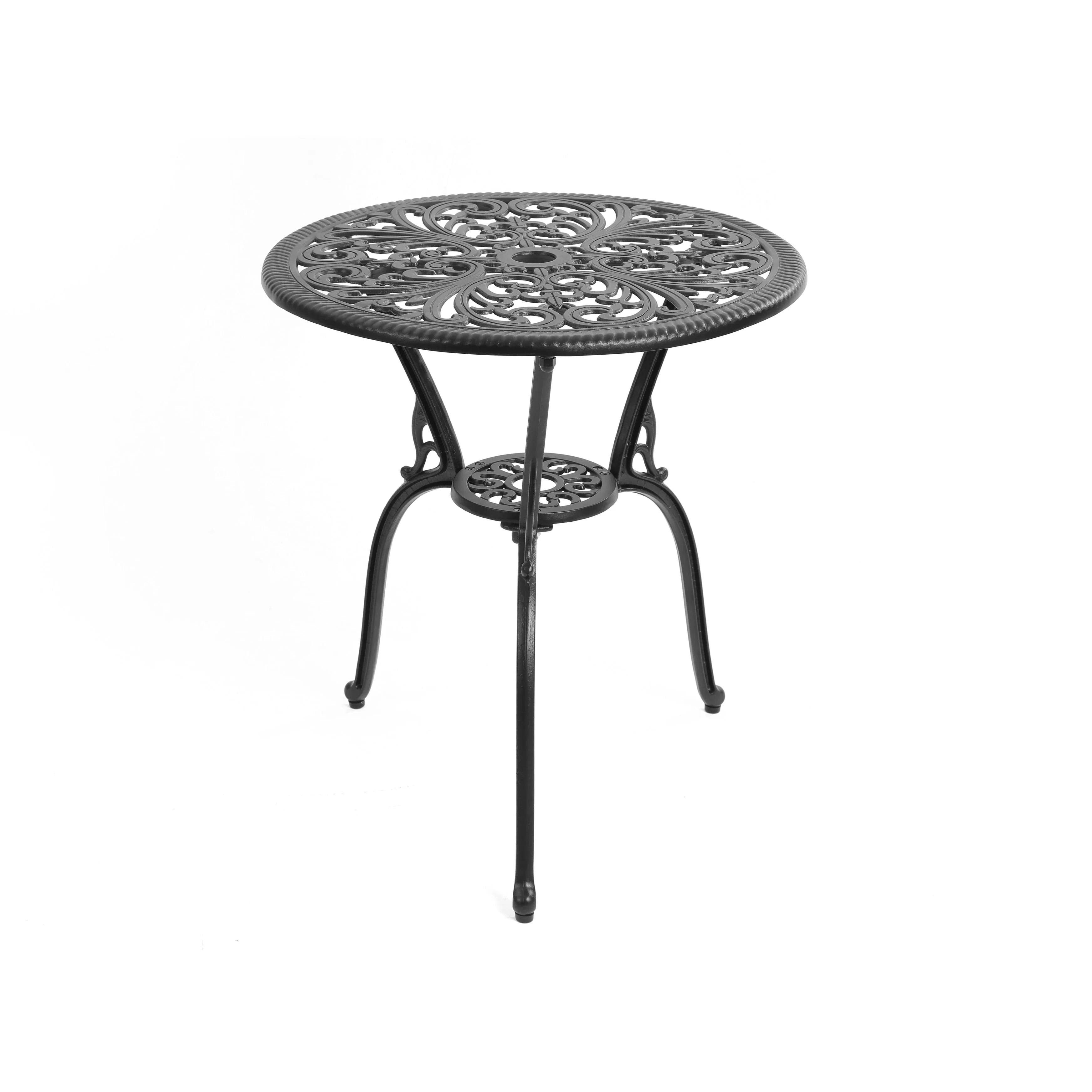 Table et chaises de patio extérieur en aluminium 3 pièces avec trou pour parasol